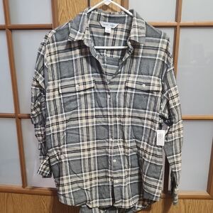 Old Navy The Boyfriend Gray Plaid Shirt